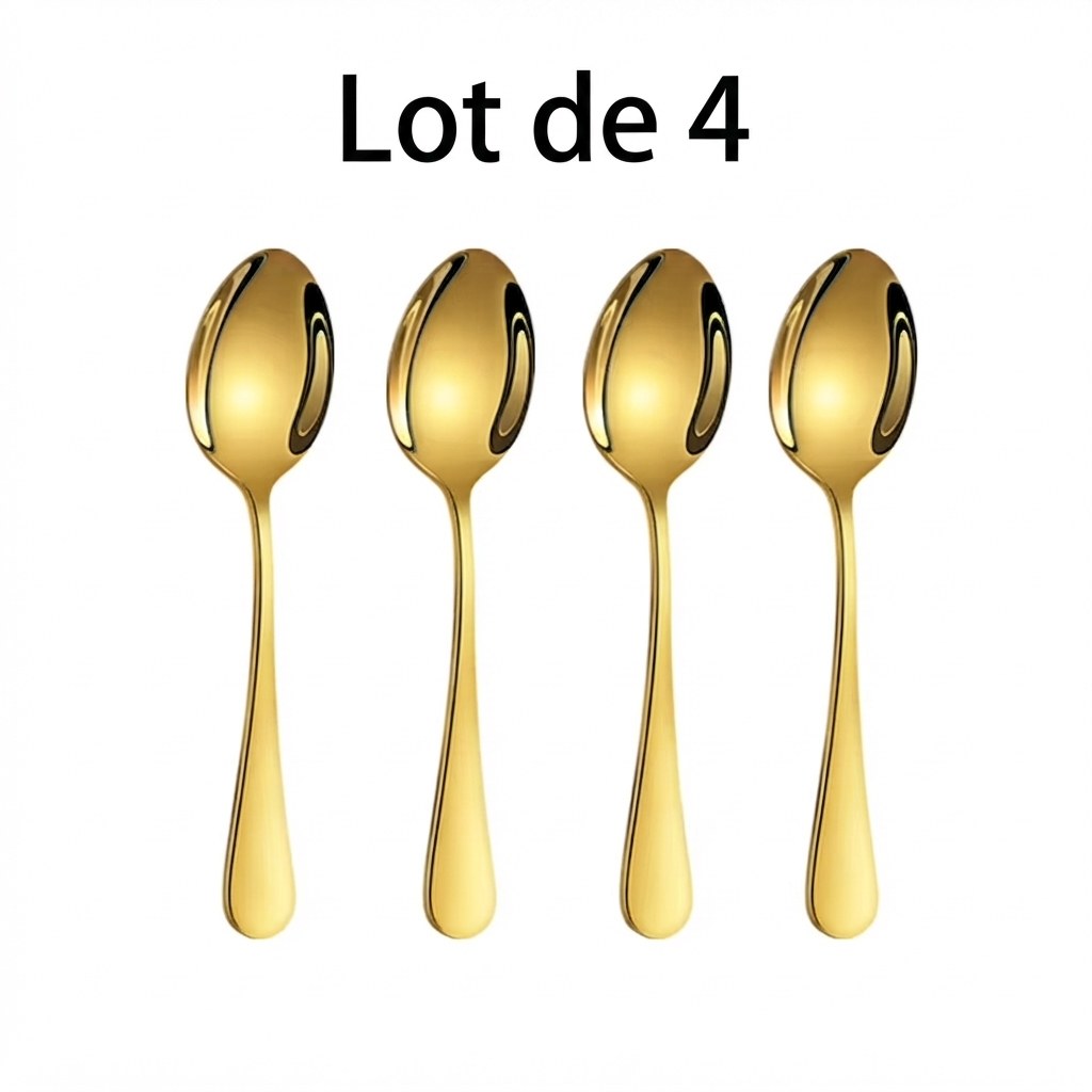Cuillères à dessert inox dorées – lot de 4