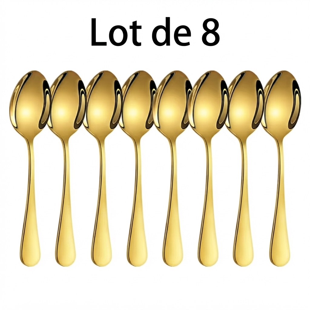 Cuillères à dessert inox dorées – lot de 8