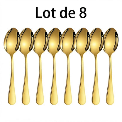 Cuillères à dessert inox dorées – lot de 8