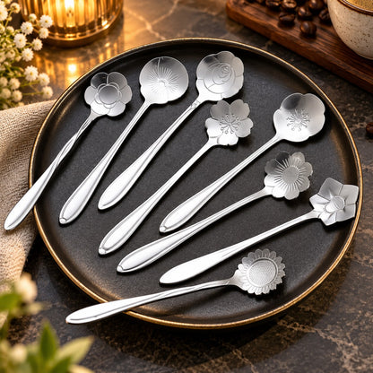 Cuillères à café fleur inox – argenté, lot de 8