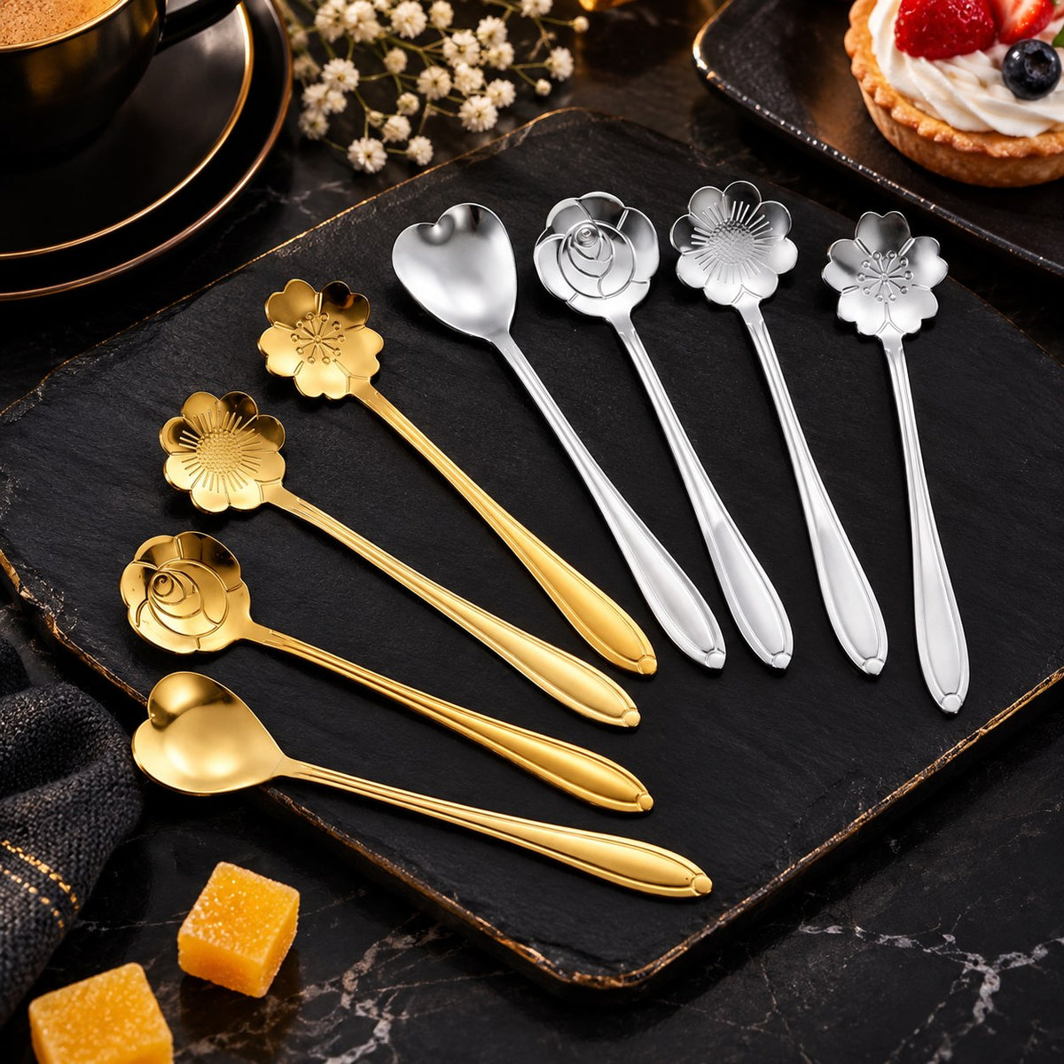 Cuillères à café fleur inox – vue 7