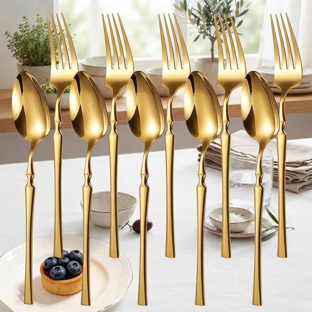 Set de couverts dorés inox 10 pièces