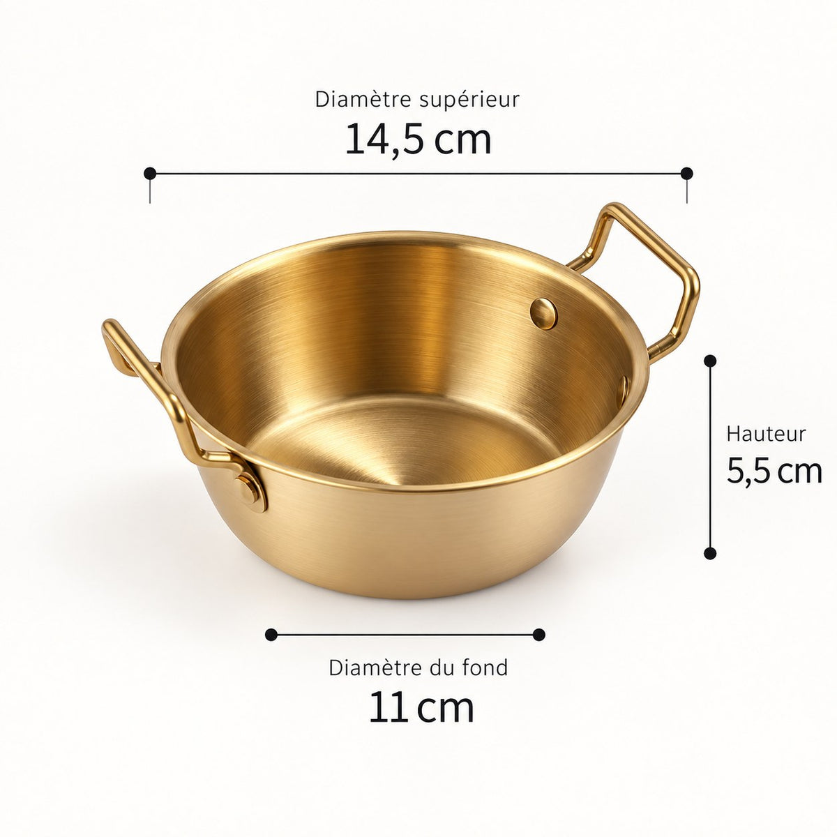 Bol inox 304 doré à poignées – dimensions 14,5 cm