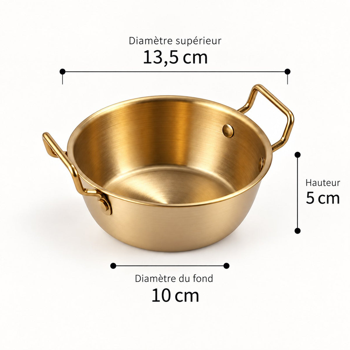 Bol inox 304 doré à poignées – dimensions 13,5 cm