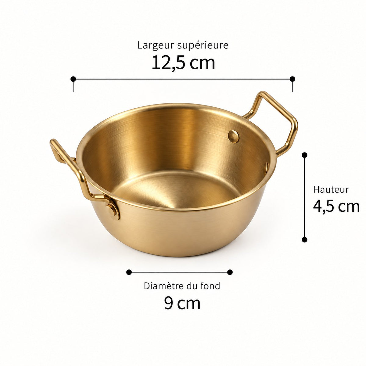 Bol inox 304 doré à poignées – dimensions 12,5 cm