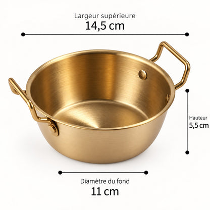 Bol inox 304 doré à poignées – dimensions 14,5 cm, grand modèle