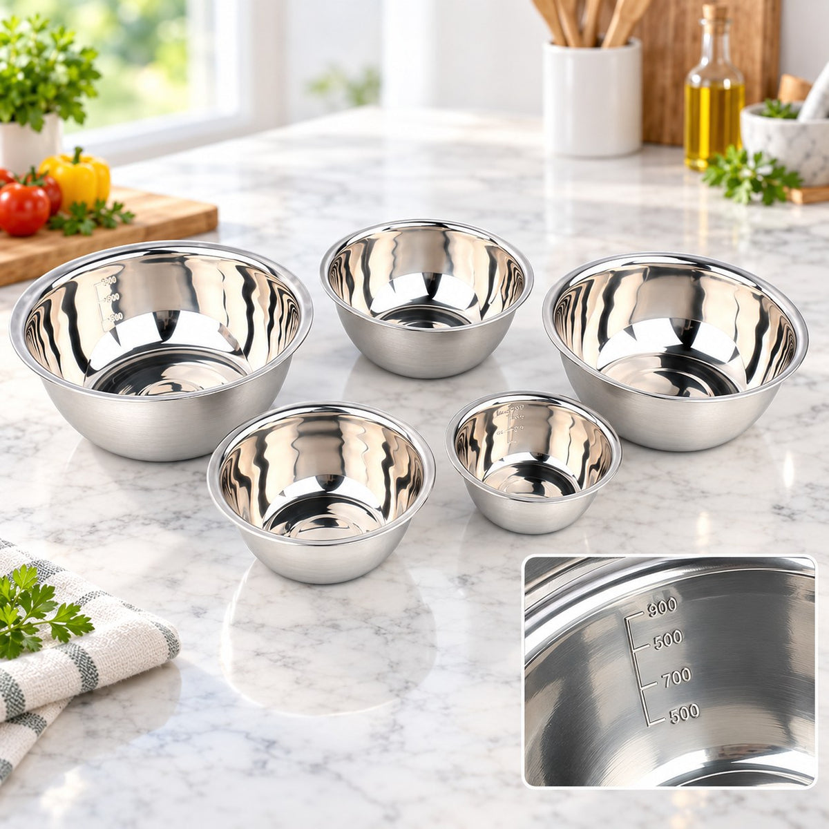 Set de 5 bols inox – vue de dessus
