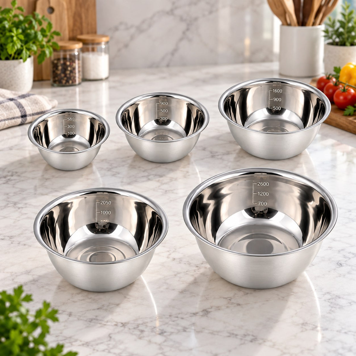 Bols inox empilables – 5 tailles
