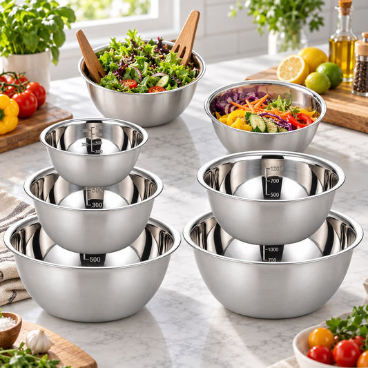 Set de 5 bols inox gradués antidérapants – pâtisserie et salade