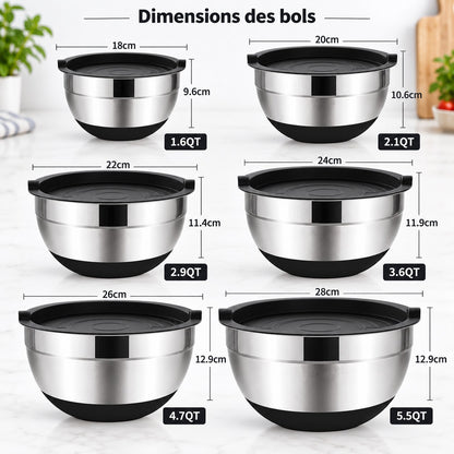 Saladiers inox avec couvercle – dimensions des bols