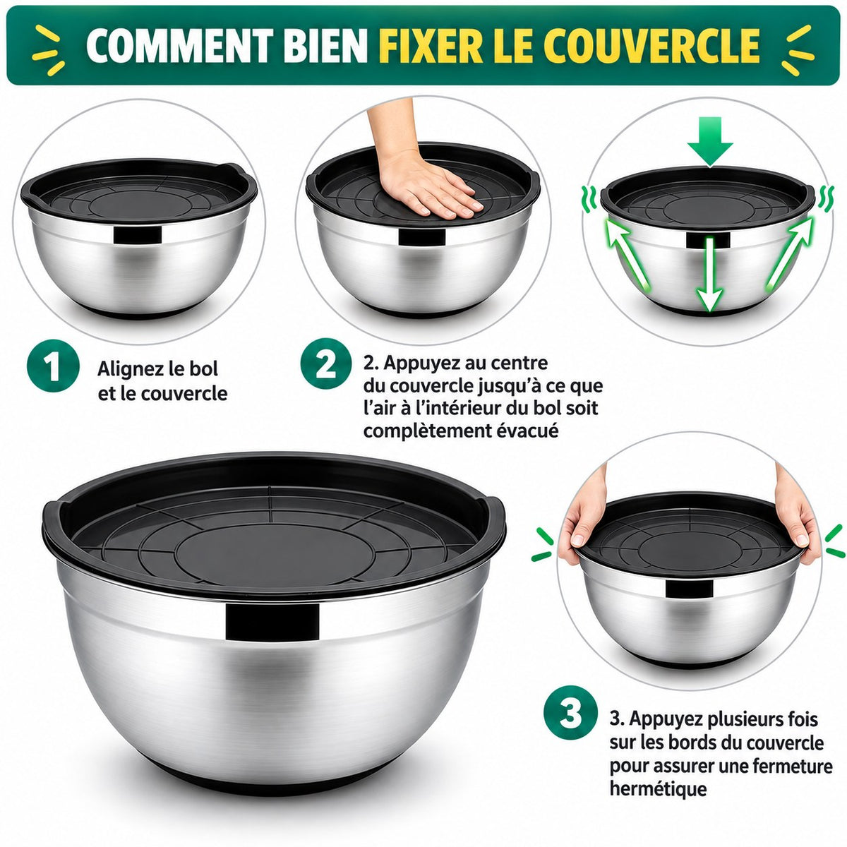 Comment bien fixer le couvercle du saladier inox