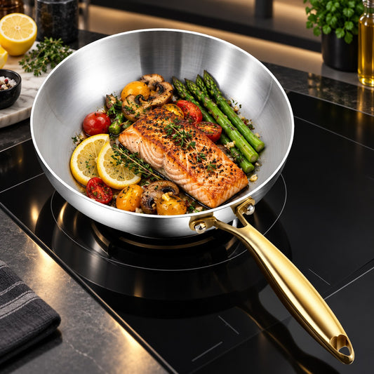 Poêle inox 316 non revêtue sur plaque de cuisson