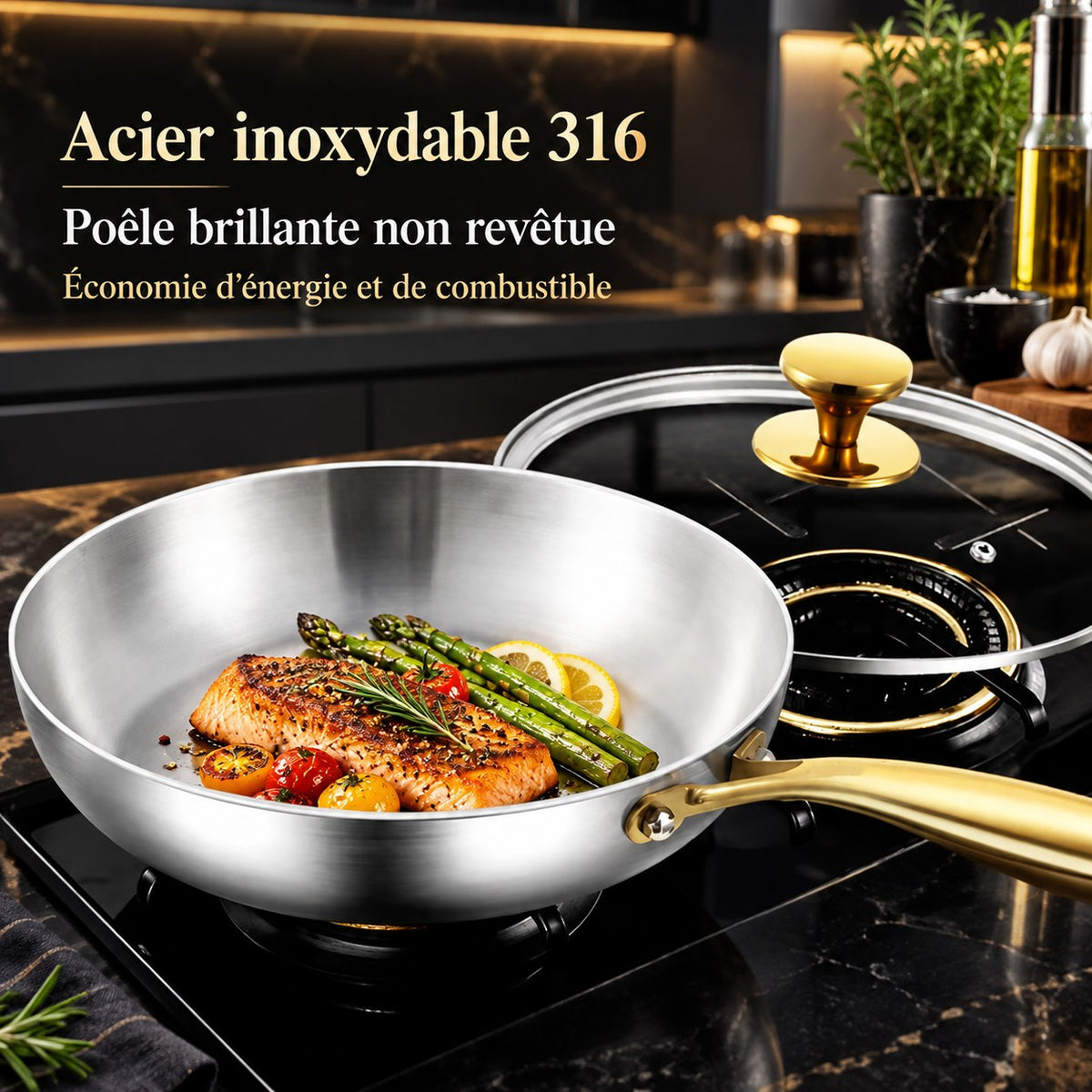 Poêle en acier inoxydable 316 brillante non revêtue