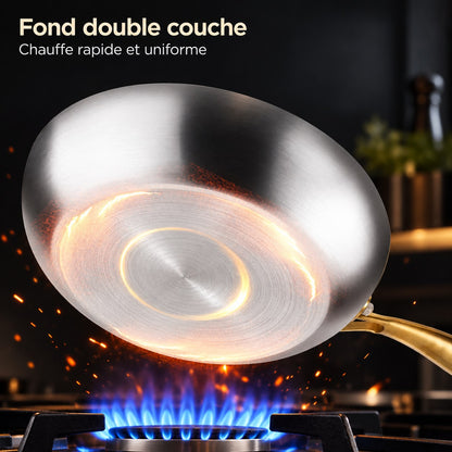 Poêle inox 316 – fond double couche, gaz et induction