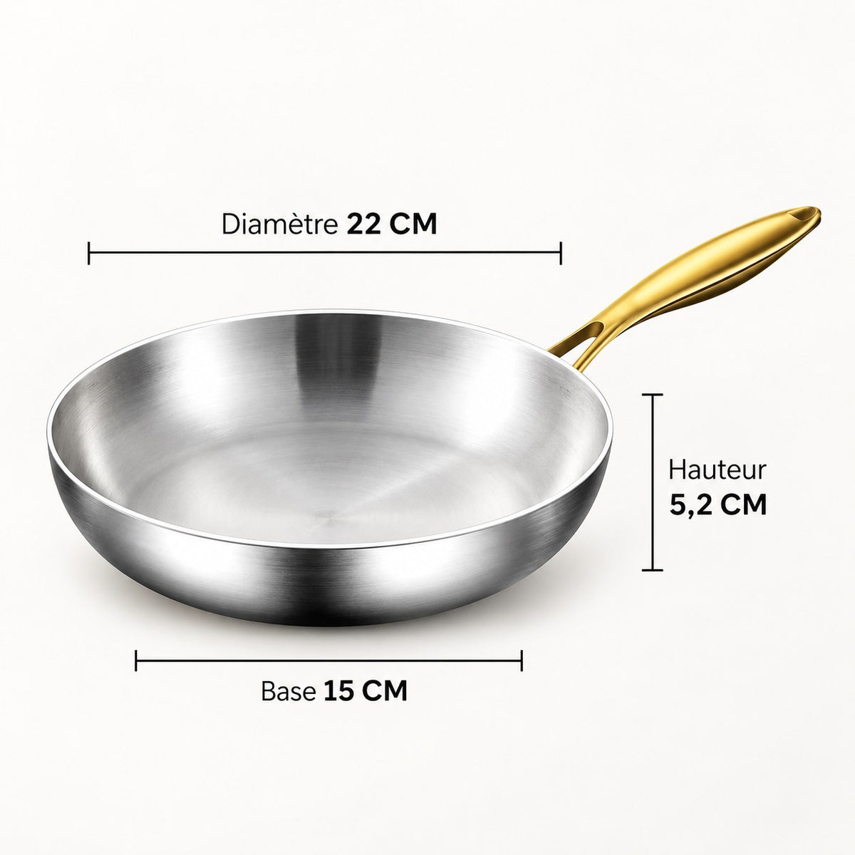 Poêle inox 316 22 cm – dimensions