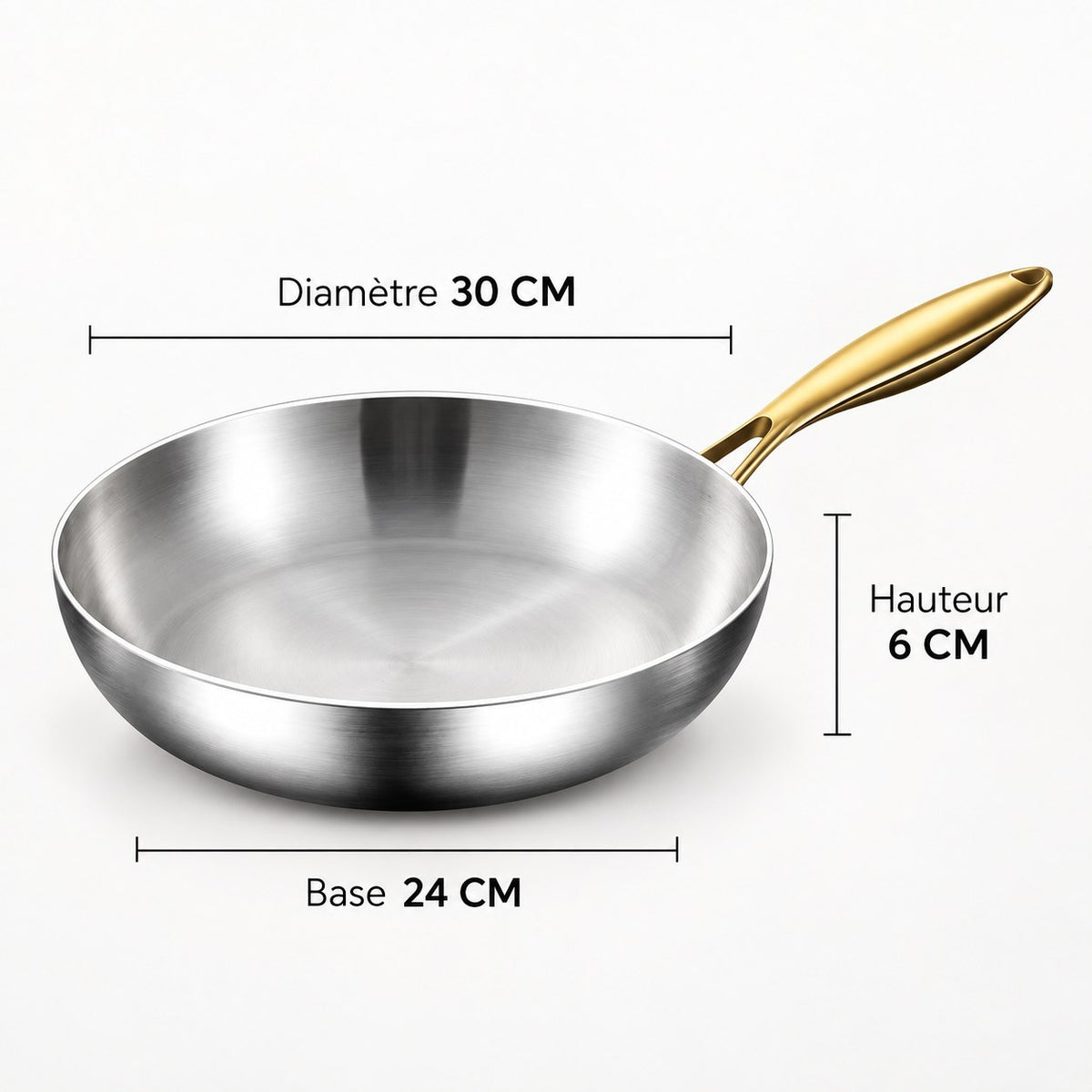 Poêle inox 316 30 cm – dimensions