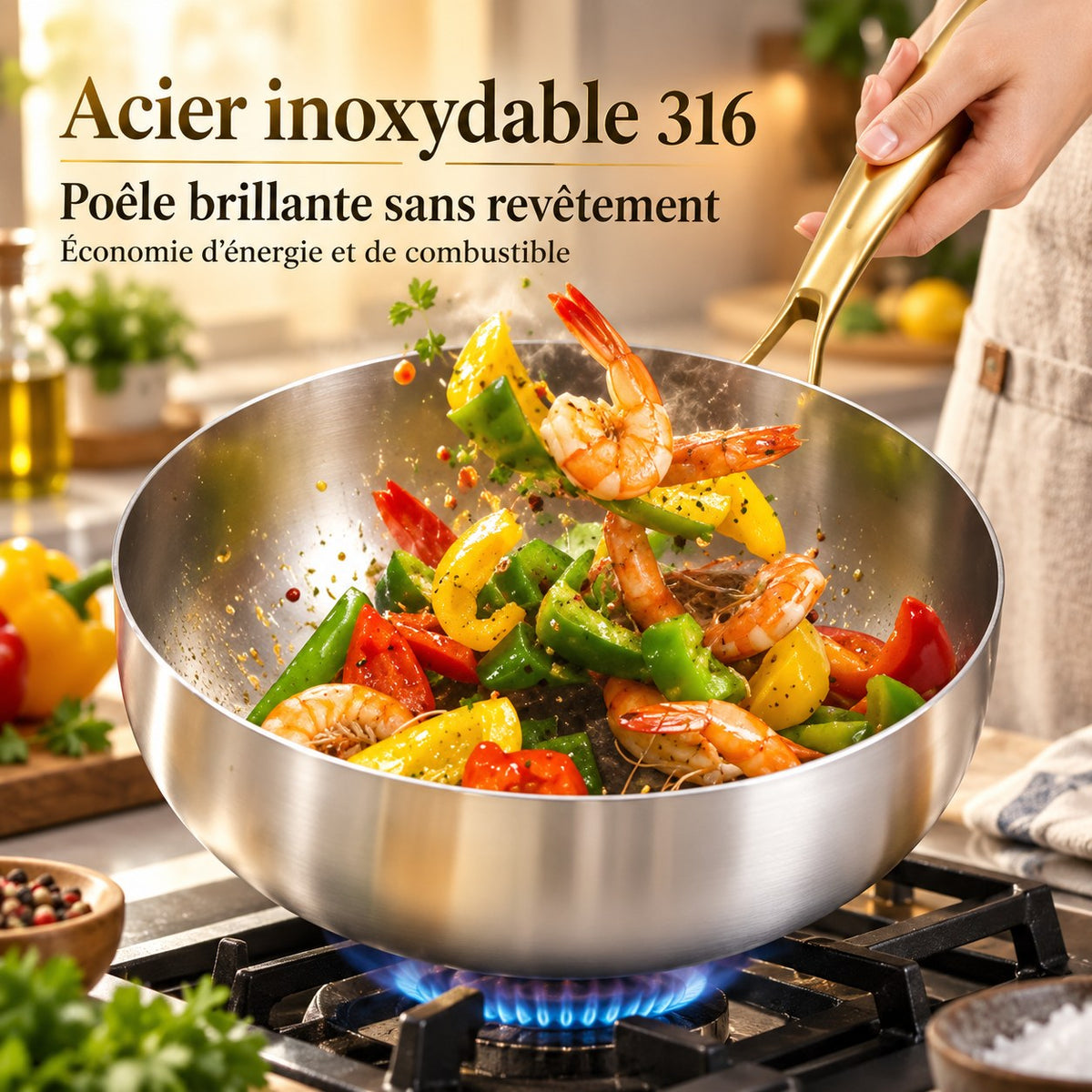 Poêle wok inox 316 profonde – vue 2