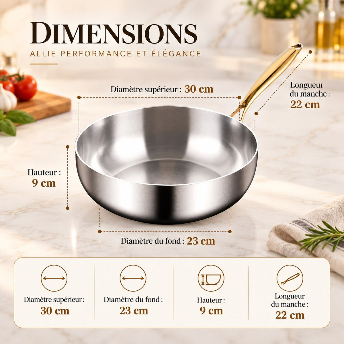 Poêle wok inox 316 profonde – 30 cm