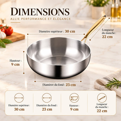 Poêle wok inox 316 profonde – 30 cm