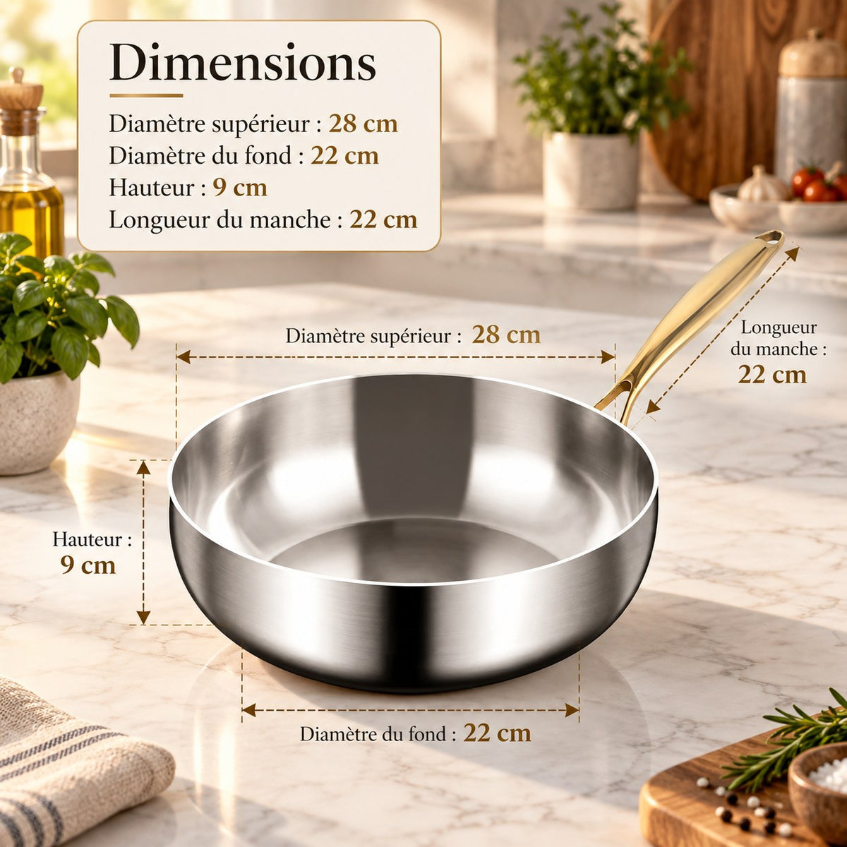 Poêle wok inox 316 profonde – 28 cm