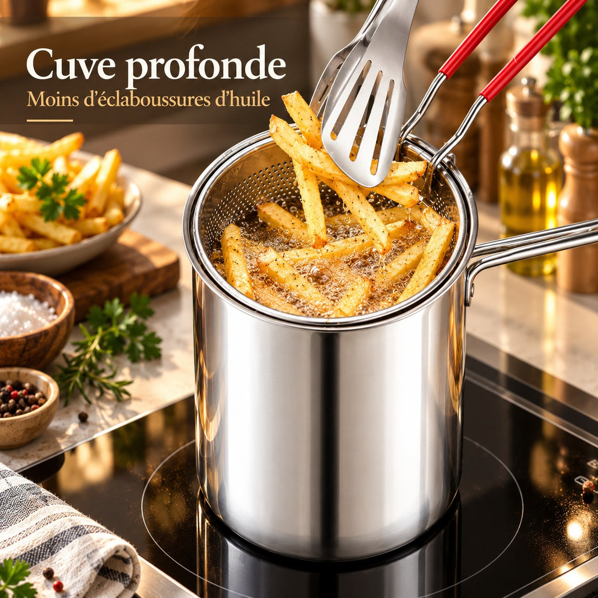 Friteuse inox avec panier – vue 3