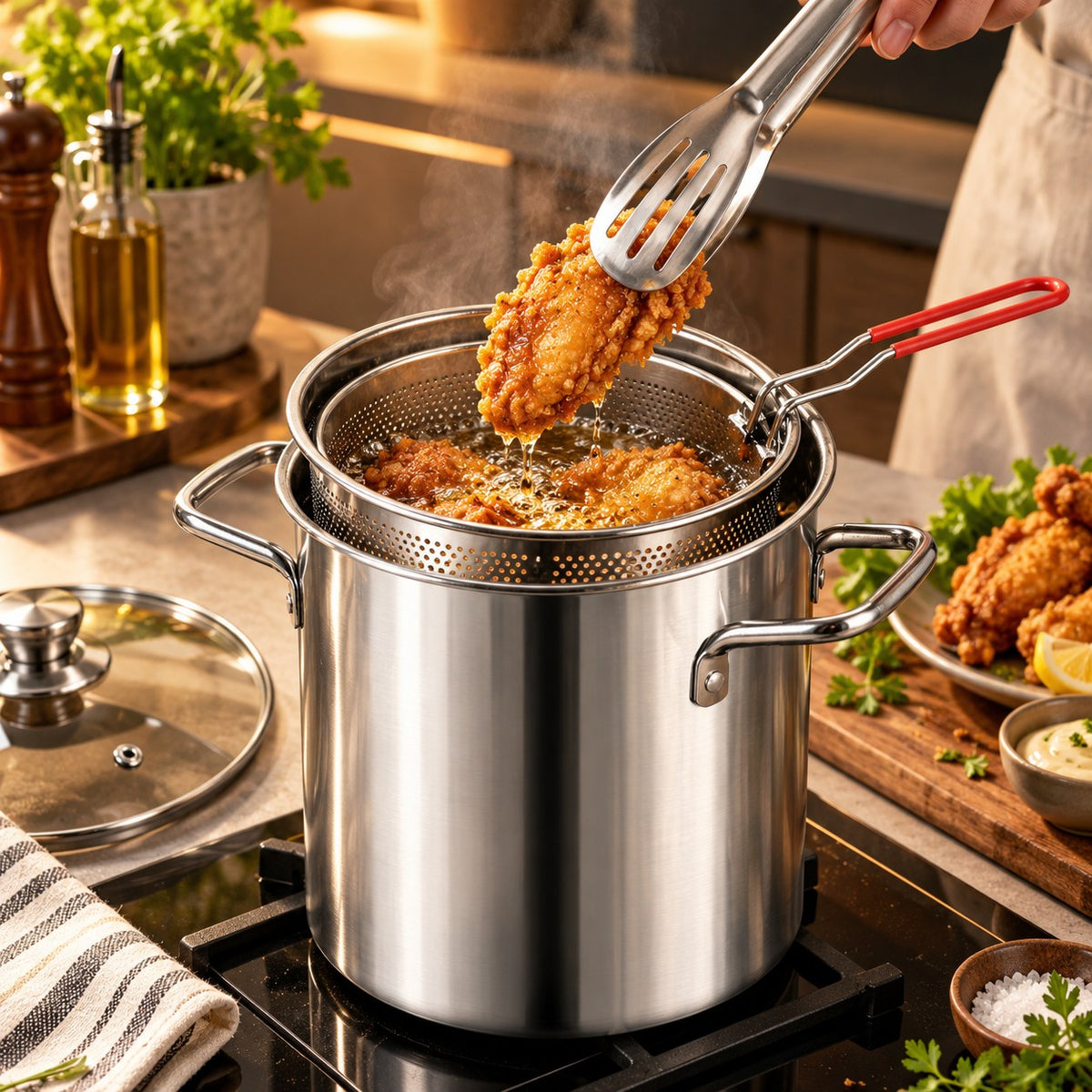 Friteuse inox 304 3 L avec panier et couvercle en verre – vue 2