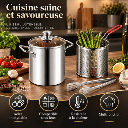 Friteuse inox 304 3 L avec panier et couvercle en verre – vue 3