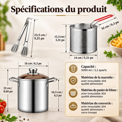 Friteuse inox 304 3 L avec panier et couvercle en verre – vue 6
