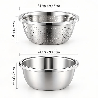 Set passoire et bol inox lave-riz – dimensions