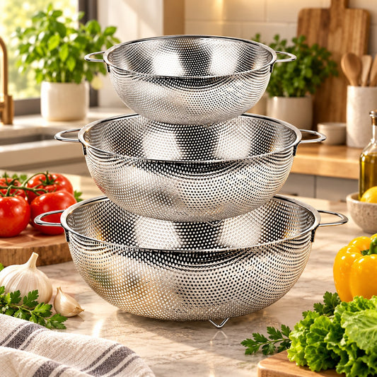 Set de 3 passoires inox à poignées
