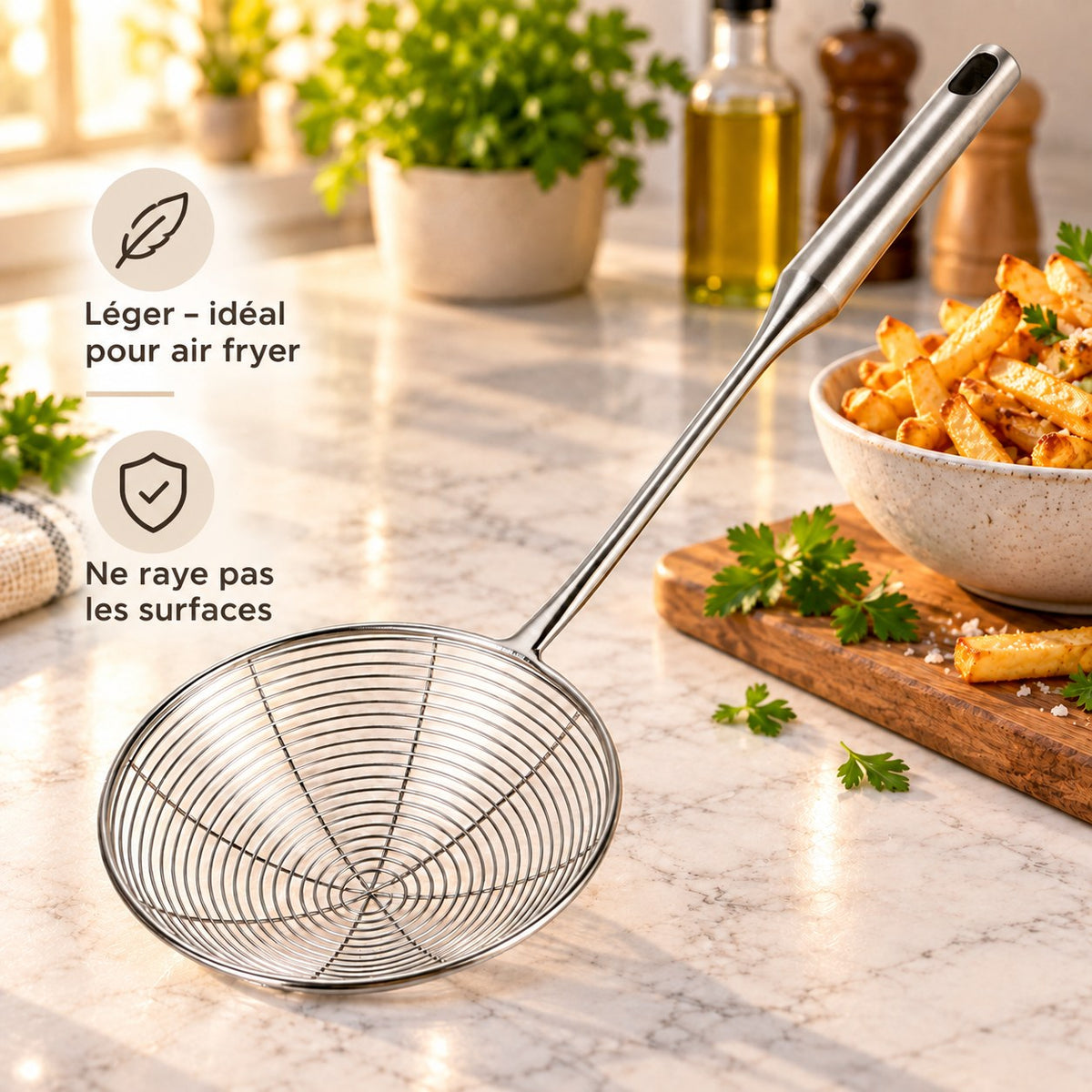 Écumoire araignée inox 304 à maille spirale – vue 3