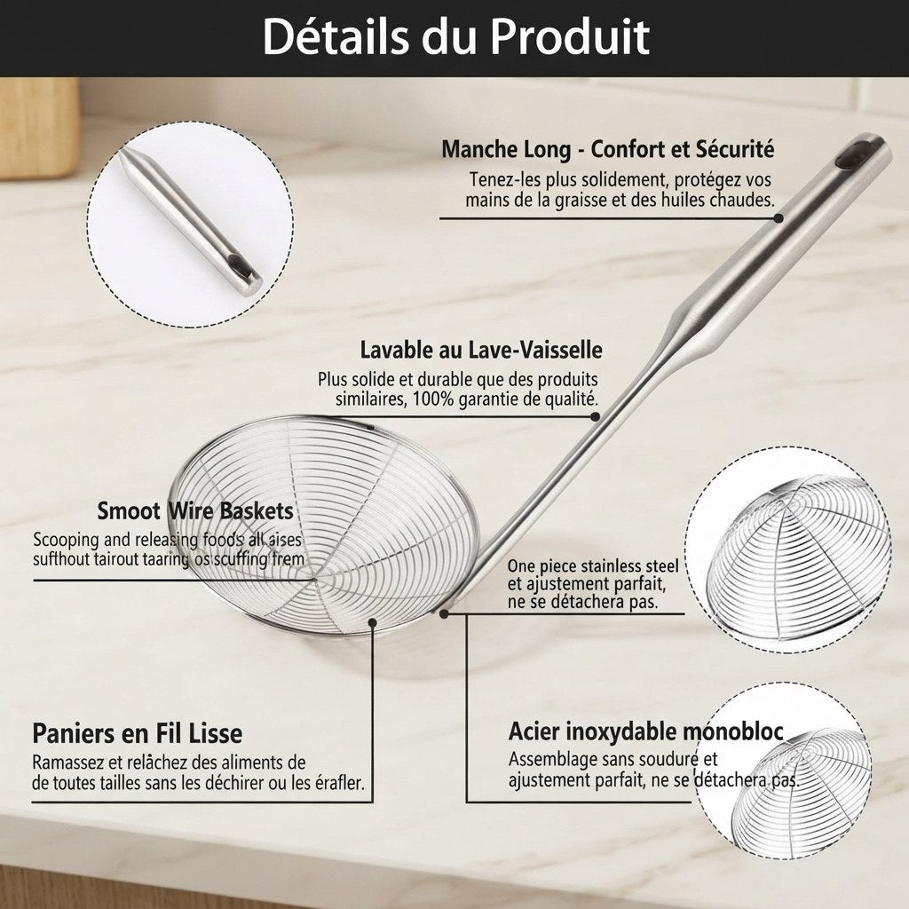 Écumoire araignée inox 304 à maille spirale – vue 8
