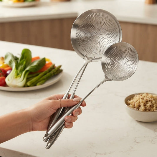 Écumoire fine inox 304 à manche courbé