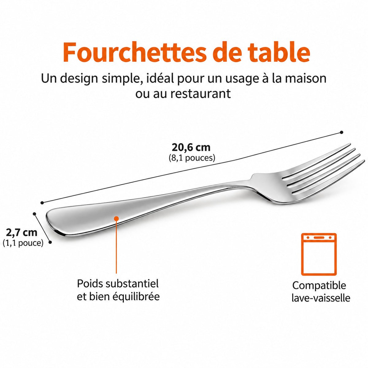 Lot de 12 fourchettes de table inox – vue 4
