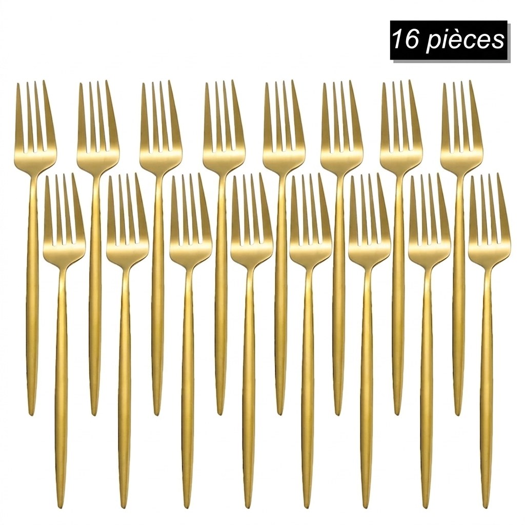 Fourchettes de table inox dorées – lot de 16