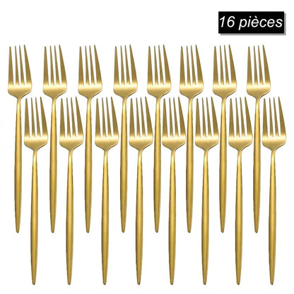 Fourchettes de table inox dorées – lot de 16