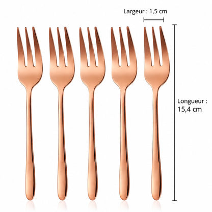 Fourchettes à gâteau inox – lot de 5 or rose