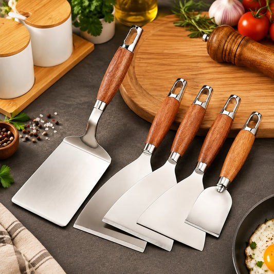 Spatule plancha inox manche bois