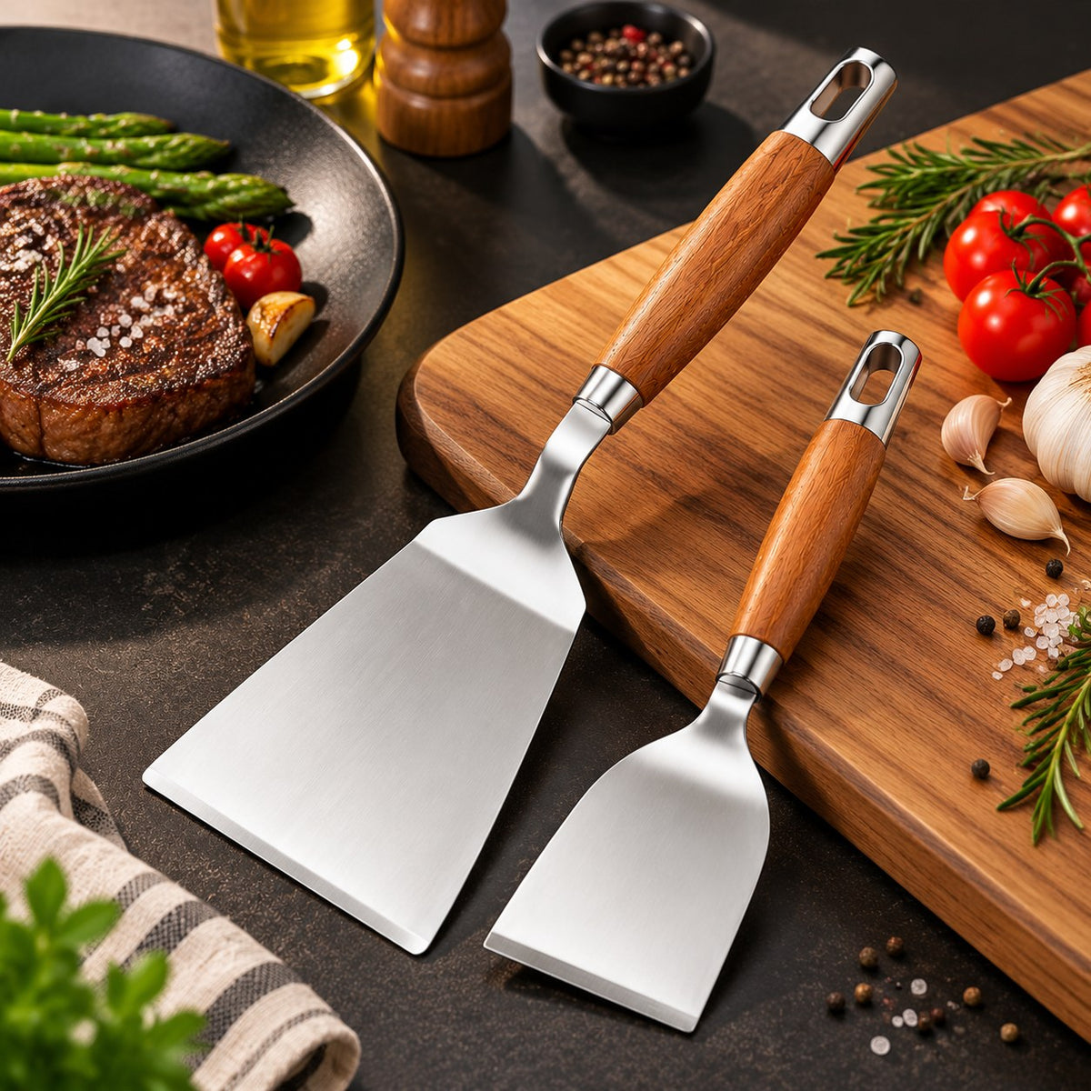 Spatule plancha inox manche bois – vue 2