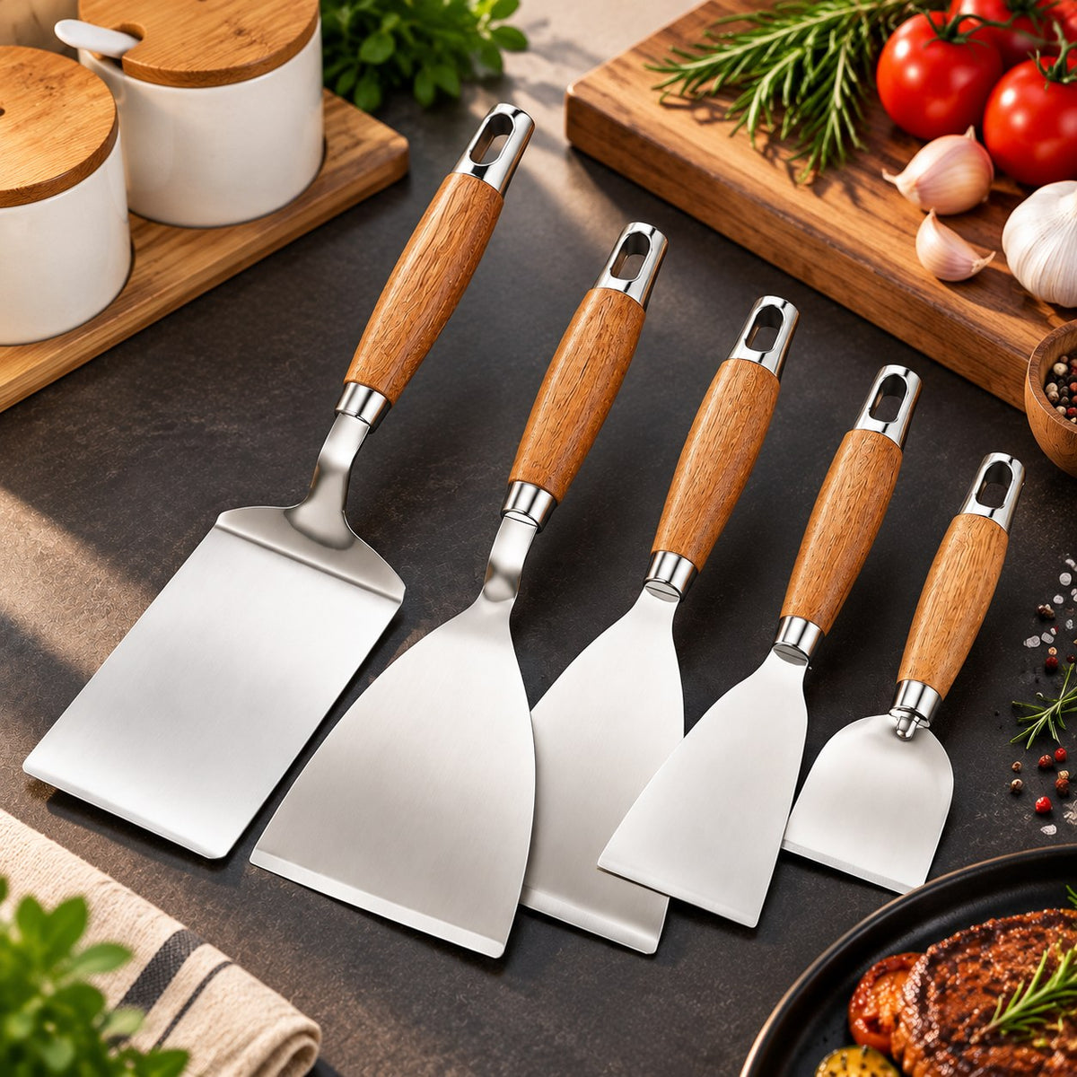 Spatule plancha inox manche bois – vue 3