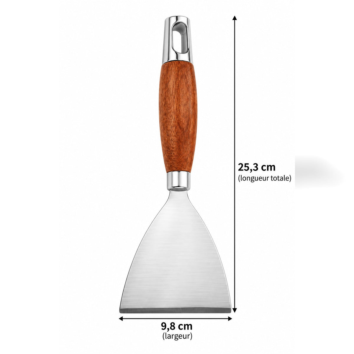 Spatule plancha inox manche bois – modèle D