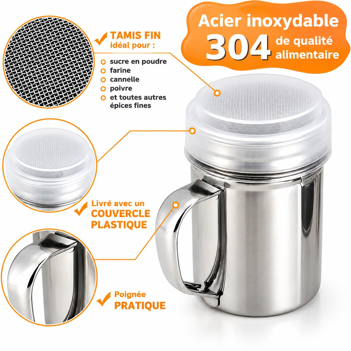 Lot de 2 saupoudreuses inox à poignée – vue 2