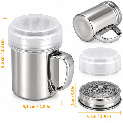 Lot de 2 saupoudreuses inox à poignée – dimensions