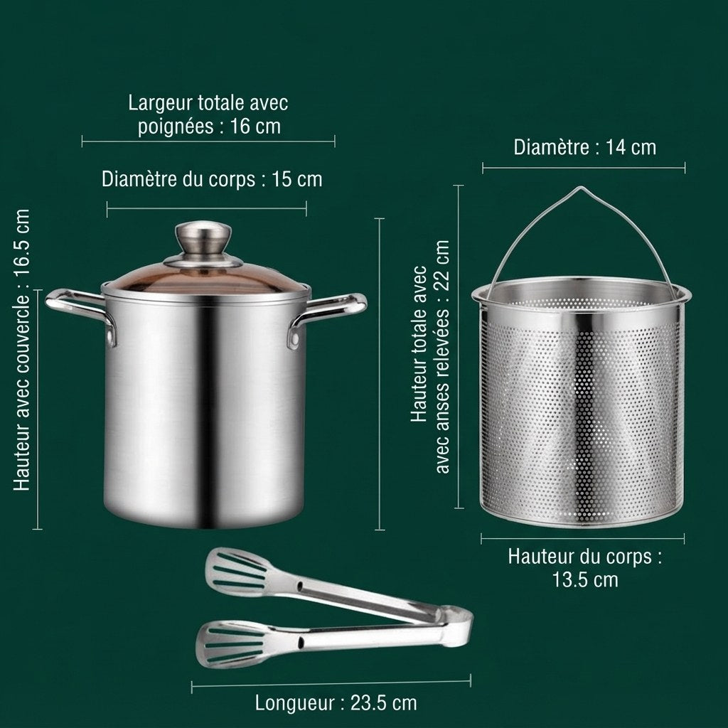 Friteuse inox 3 L avec panier – dimensions