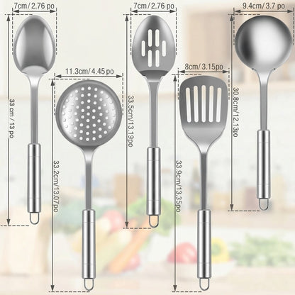 Set de 5 ustensiles de cuisine inox – dimensions