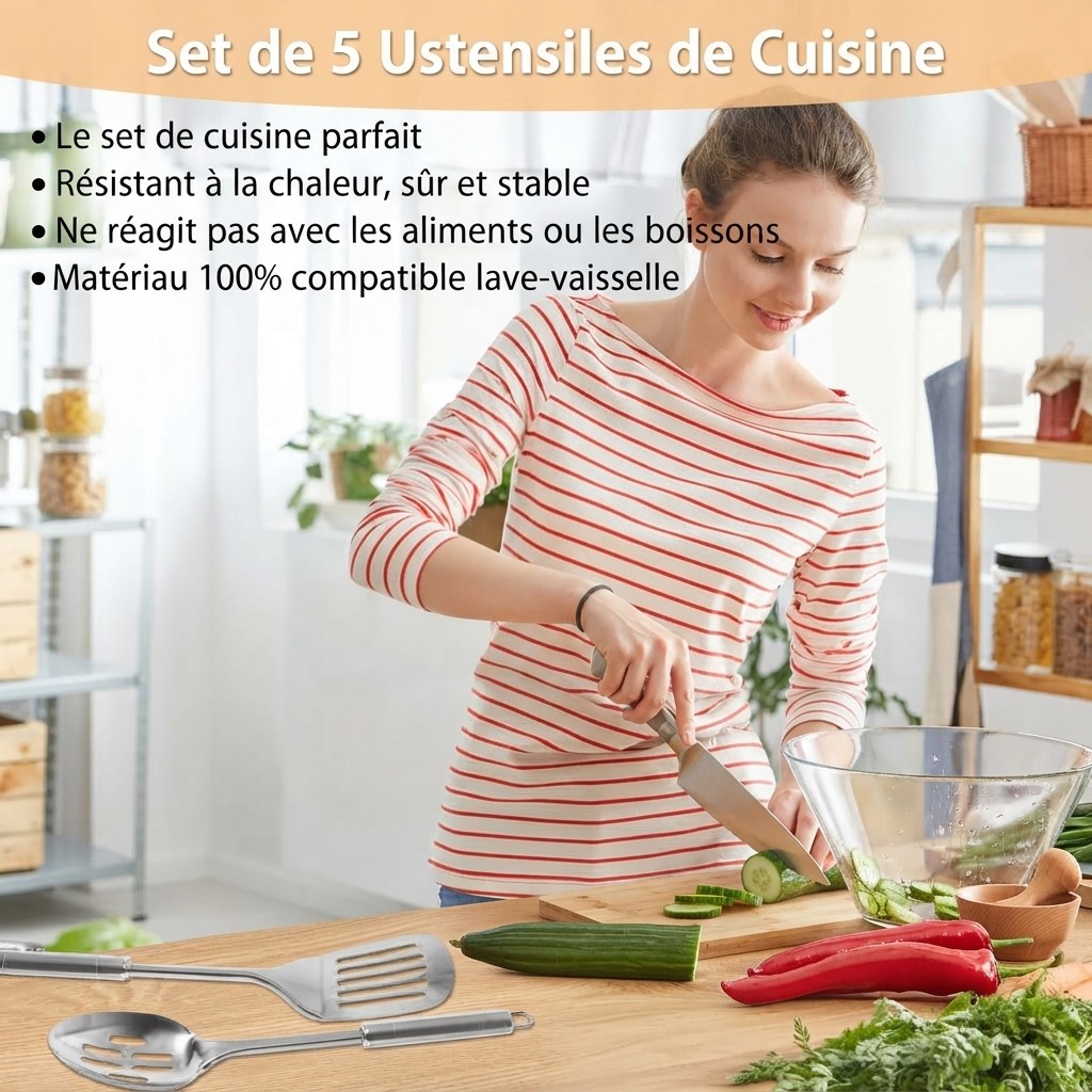 Set de 5 ustensiles de cuisine inox – vue 6